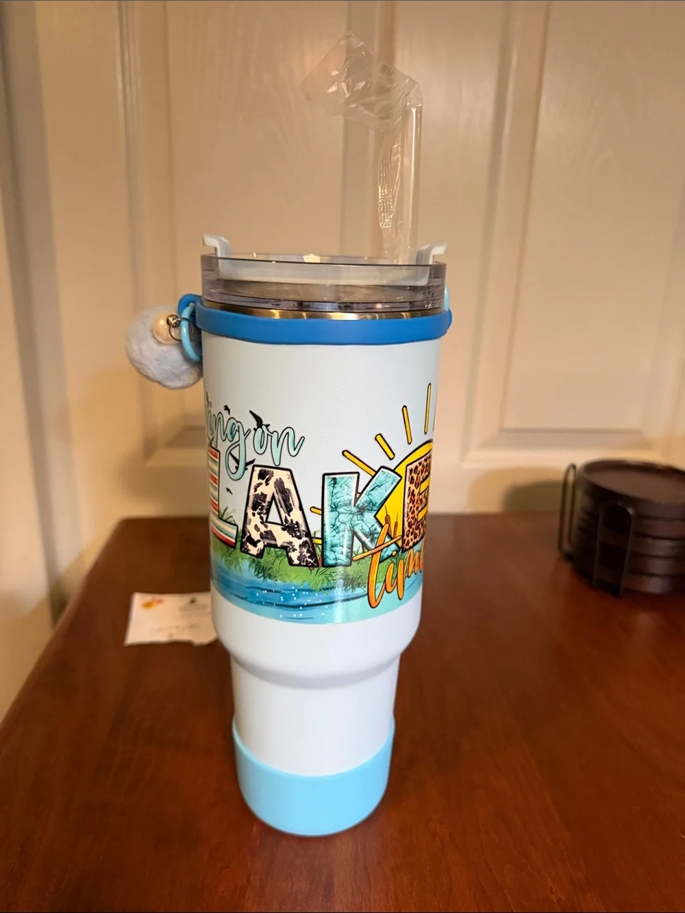 Living On Lake Time Blue Tumbler - Light Blue and Cream NWOT